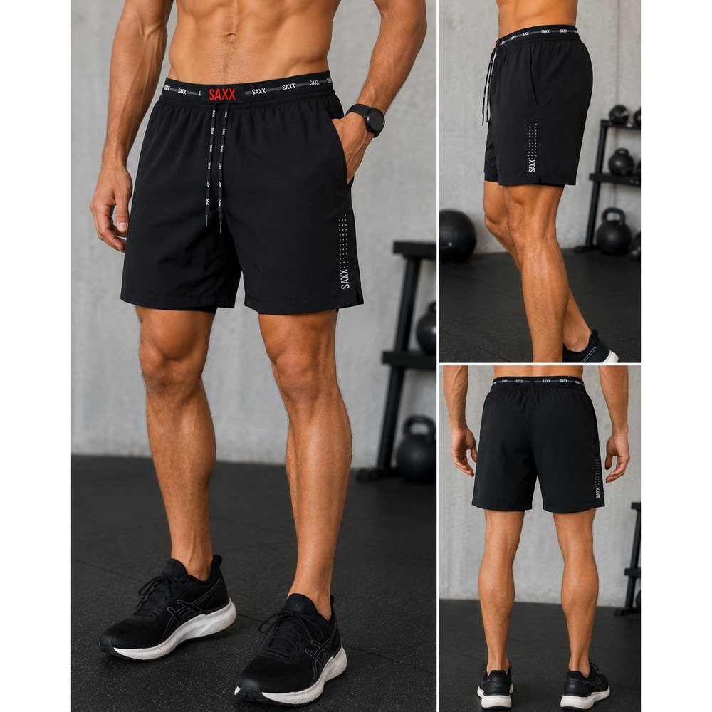 Saxx Gainmaker 2-in-1 Training Shorts Mens Black Mesh Liner Athletic Gym Run